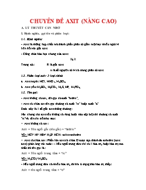 Hóa học 9 - Chuyên đề axit (nâng cao)